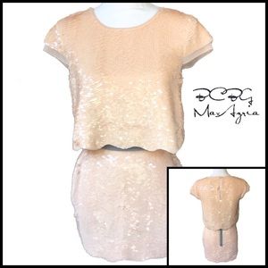 BCBGMaxAzria Peach Sequin Tiered Top & Skirt XXS